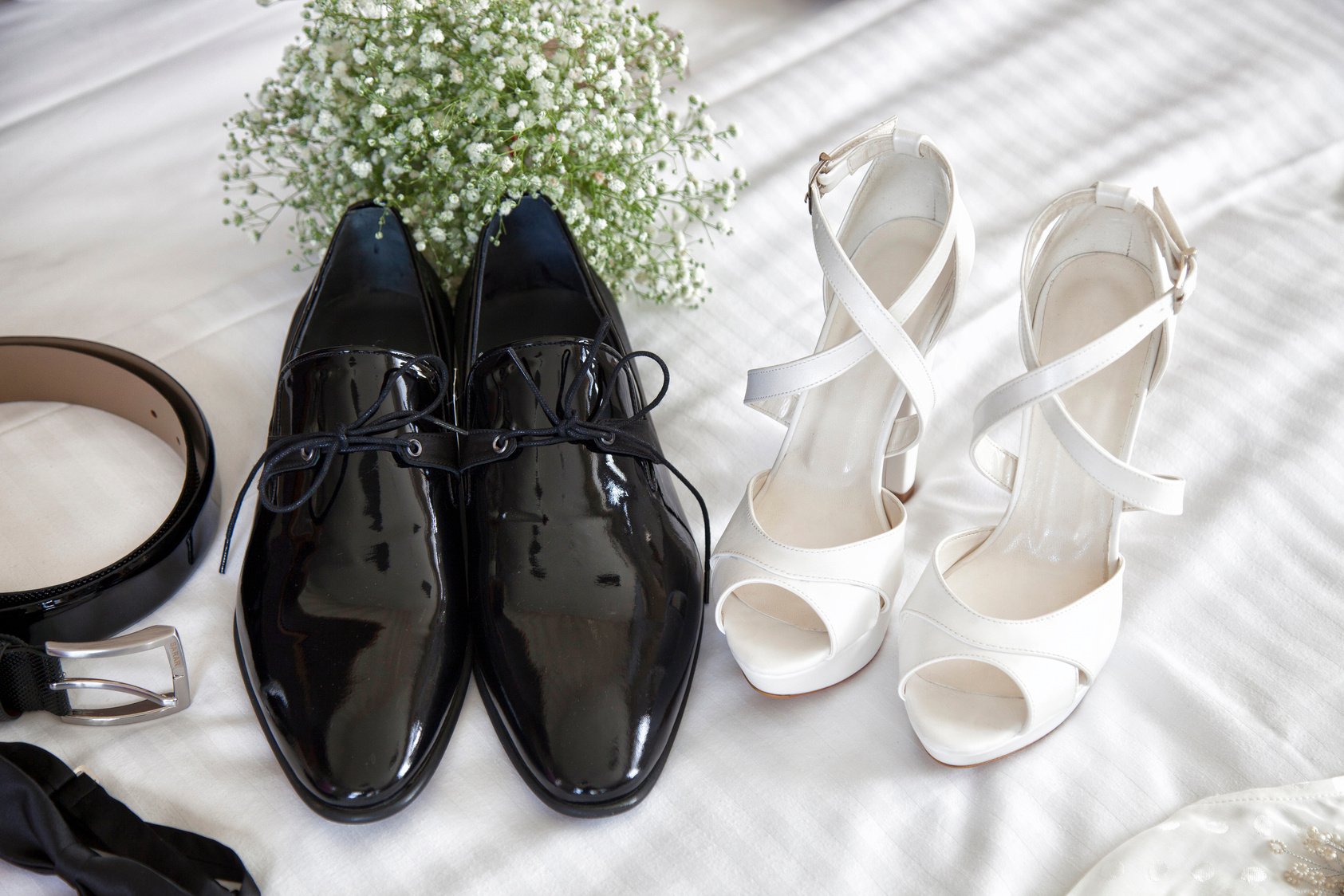 Wedding accessories, bride and groom shoes